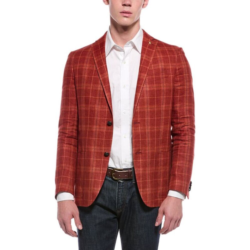 Corneliani Mens  Cc Collection Tartan Linen Jacket, Orange